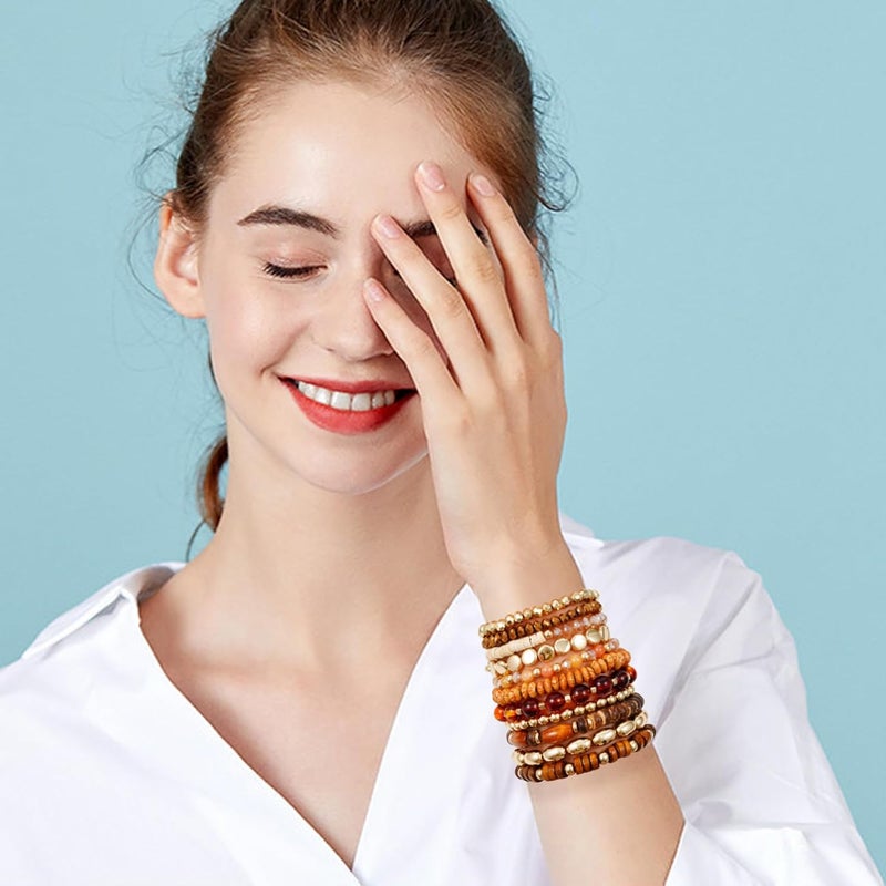 GOOJIDS Surfer Heishi Clay Bead Bracelets for Women Bohemian Stackable Gold Plated Beaded Stretch Bracelets Elastic Layering Friendship Bracelets Set Boho Jewelry - Image 4
